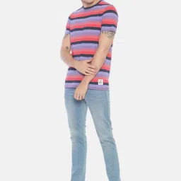 Steenbok Men Purple  Pink Striped Round Neck Pure Cotton T-shirt image 3