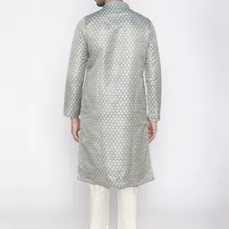 Manyavar Men Blue & White Self Design Kurta with Churidar image 4