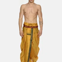 Sethukrishna Men Mustard Yellow Solid Readymade Dhoti Pants image 3