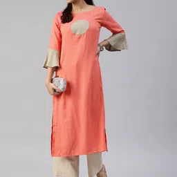 Swishchick Women Peach-Coloured Solid A-Line Kurta image 5