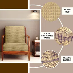 Cortina Beige 2 Pieces Soft Bubble Stretchable Sofa Cover With Arms image 2