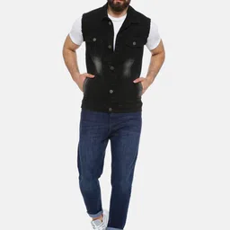 Campus Sutra Men Black Solid Denim Jacket Jacket image 4
