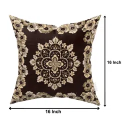 Kuber Industries Brown & Beige Set of 4 Floral Velvet Square Cushion Covers image 4