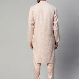 MANQ Men Pink Ethnic Motifs Chanderi Cotton Kurta with Pyjamas image 4