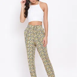 Oxolloxo Women Yellow Regular Fit Printed Regular Trousers image 5