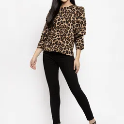 KASSUALLY Women Brown Leopard Printed Top image 5
