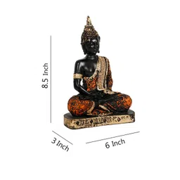 CraftVatika Orange & Black Meditating Buddha Idol Showpiece image 2