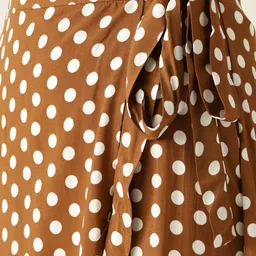 MANGO Women Brown & White Polka Dot Print Wrap Skirt image 3