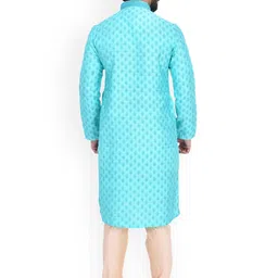 Manu Men Blue Self Design Kurta with Churidar image 2