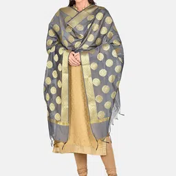 Dupatta Bazaar Grey & Gold-Toned Woven Design Dupatta image 2