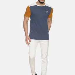 Steenbok Men Navy Blue  White Colourblocked Round Neck Pure Cotton T-shirt image 2