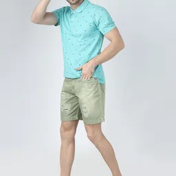 FEVER Men Olive Green Washed Regular Fit Denim Shorts image 2