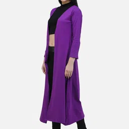 SCORPIUS Women Purple Solid Open-Front Longline Shrug image 4