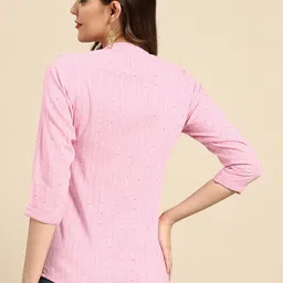 Sangria Striped Mandarin Collar Sequinned Top image 5