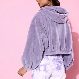 The Roadster Life Co. Solid Front-Open Crop Fur Hooded Sweatshirt image 3