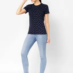 mack jonney VIMAL JONNEY Women Navy Blue & Print Nautical Print Round Neck T-shirt image 4