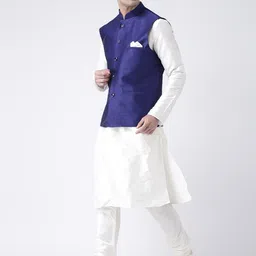 DEYANN Men Blue Solid Nehru Jacket image 5
