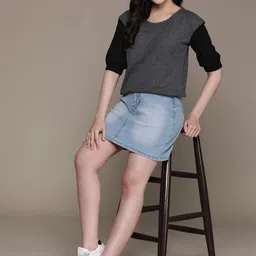 Roadster Colourblocked Puff Sleeve Cotton Top image 5