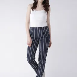 DODO & MOA Women Navy Blue Regular Fit Striped Regular Trousers image 5