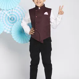 VASTRAMAY Boys Maroon Solid Satin Nehru Jacket image 5