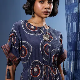 Taavi Geometric Printed Pure Cotton A-Line Ajrakh Ethnic Dress image 4