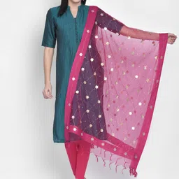 Dupatta Bazaar Pink & Gold-Toned Embroidered Dupatta image 2