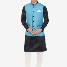 Wintage Men Blue Solid Nehru Jacket image 3