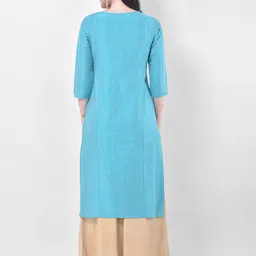 Span Women Blue Ethnic Motifs Yoke Design Thread Work Kurta image 2