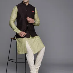 Manyavar Men Burgundy Woven Design Traditional Nehru Jacket image 5