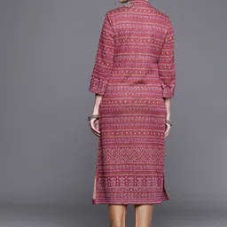 Biba Women Pink & White Ethnic Self Design Kurta image 2