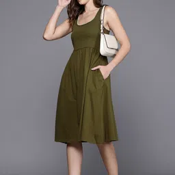 NEXT Scoop Neck Up Front Stitch Ribbed Fit & Flare Dress image 4