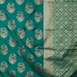 Mitera Teal Green & Gold-Coloured Silk Blend Woven Design Kanjeevaram Saree image 3