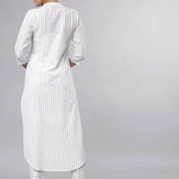 Vishudh Women Off-White & Navy Blue Striped Kurta with Trousers image 4