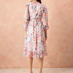 all about you Floral Print Puff Sleeves Georgette Midi Fit & Flare Dress with Belt image 5