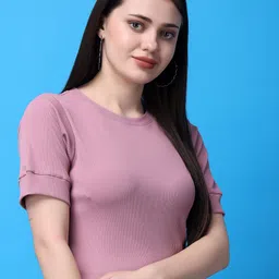 Bitterlime Solid Round Neck Crop Top image 2