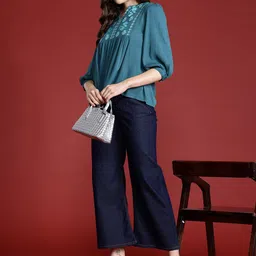 routes by all about you all about you Embroidered Puff Sleeve Ethnic Top image 5