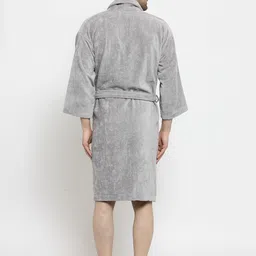 MYTRIDENT Unisex Grey Solid Bath Robe image 5