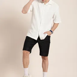 HERE&NOW Vertical Stripes Self Design Relaxed Fit Knitted Casual Shirt image 4