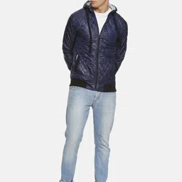 Campus Sutra Men Blue Solid Bomber  Jacket image 2