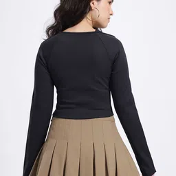 glitchez Ribbed Asymmetric Neck Cold-Shoulder Fitted Top image 4