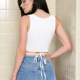 Stylecast X Slyck White Graphic Printed Tie Up Crop Top image 4