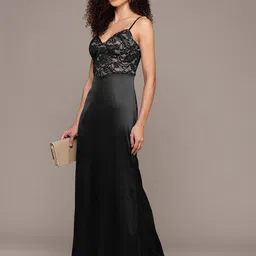 bebe Future Glam Lace Insert Satin-Finish Maxi Dress-image-52