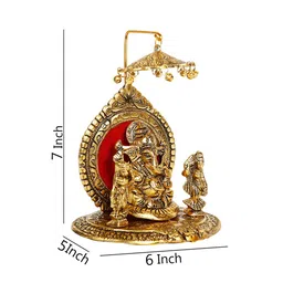 CraftVatika Gold-Toned & Red Handcrafted Lord Ganesha Riddhi Siddhi Chatra Statue Showpiece image 3