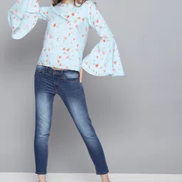 Tokyo Talkies Women Blue Printed Top image 3