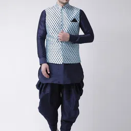 Deyann Men Blue Printed Nehru Jacket image 5