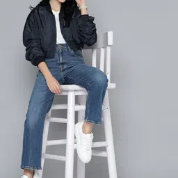 Mast & Harbour Women Crop Bomber Jacket image 5