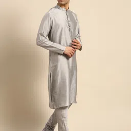 KISAH Men Navy Blue Gotta Patti Kurta Jacket Set with Churidar image 2