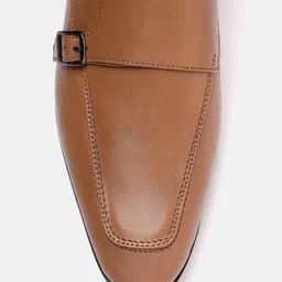 House of Pataudi Men Tan Brown Solid Handcrafted Leather Formal Monk Shoes image 4