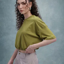 The Roadster Life Co. Drop-Shoulder Sleeves Crop Blouson Top image 5