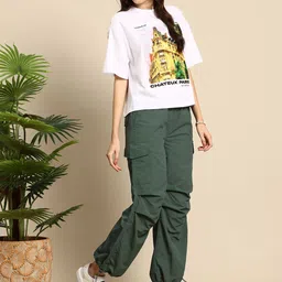 Mast & Harbour Graphic Printed Drop-Shoulder Sleeves Relaxed Fit Pure Cotton T-shirt image 2